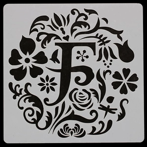 Artistic letter F stencil with floral mandala patterns for DIY wall art and scrapbooking