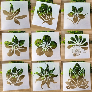 9-piece floral stencil set for DIY scrapbooking and home decor with cutout patterns