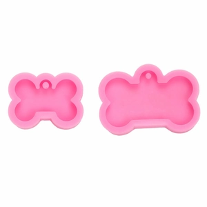 Pink dog bone silicone mold set in two sizes for keychain pendants and resin crafts