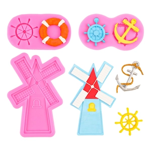 Pink silicone nautical mold set featuring anchor, windmill and lifebuoy shapes