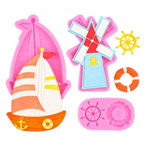 3-piece pink silicone molds for sailboat windmill and nautical DIY fondant cake toppers