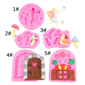 5-pack pink silicone fairy mushroom and snail molds for fondant cake decorating