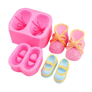 Silicone mold for 3D baby shoe fondant, soap, or plaster with textured knit details