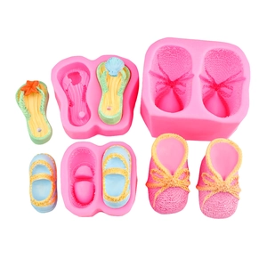 Silicone mold set for making miniature baby shoes, flip-flops, and soap decorations