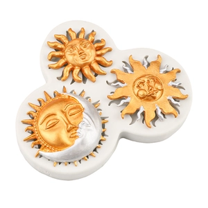 Silicone fondant mold featuring sun and crescent moon designs for baking and DIY crafts