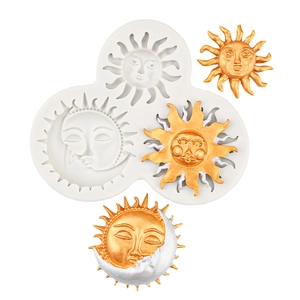 Silicone fondant mold with sun and moon face designs for chocolate and cake decoration