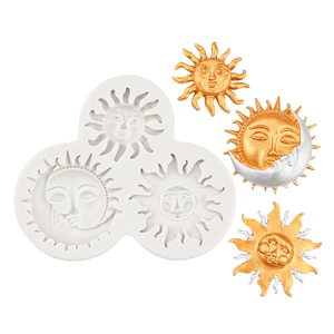 Silicone fondant mold featuring sun and moon face designs for DIY cake baking and chocolate