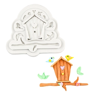 Moule en silicone cabane d'oiseau et fleurs pour décoration créative de gâteau fondant