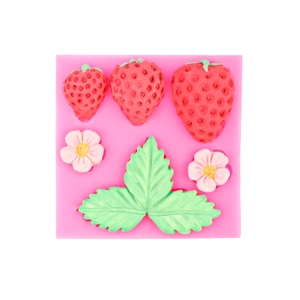 Stampo in silicone rosa con fragole, fiori e foglie 3D per decorazione di torte e dolci