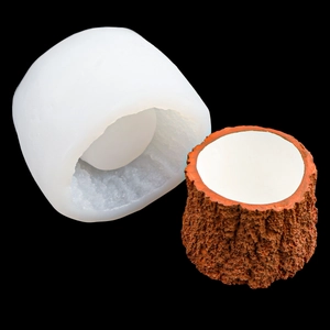 Silicone succulent tree stump planter mold for DIY bonsai pot making with bark texture