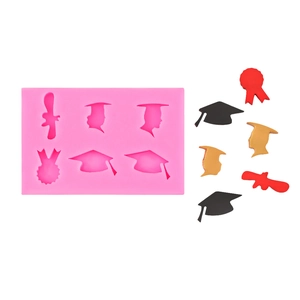 Roze siliconen afstudeervorm met afstudeerhoed en diploma voor taartdecoraties