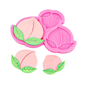 Moule en silicone 3 cavités en forme de pêche pour décoration de gâteau fondant
