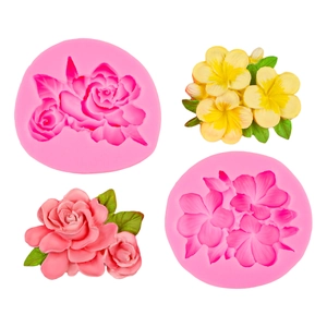 3D rose and plumeria flower silicone mold set for fondant cake and aromatherapy candles