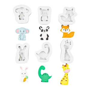 Set mit 6 Silikonformen für Cartoon-Waldtiere zur Tortendekoration und zum DIY-Backen