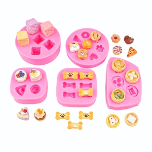 5-piece pink silicone molds featuring cheese, donut, and Chinese steamer dim sum shapes