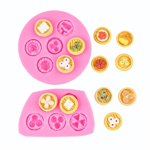 Miniature silicone molds for DIY pastry food play showing various dim sum shapes