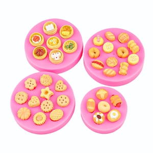 Set of 4 pink silicone molds for DIY miniature food shapes like bread and snacks