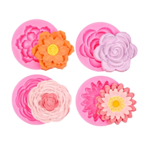4-piece set of silicone flower molds for fondant cakes and chocolate floral baking decor