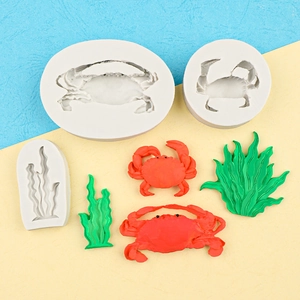 3D crab and seaweed silicone mold for fondant chocolate and clay crafting DIY projects