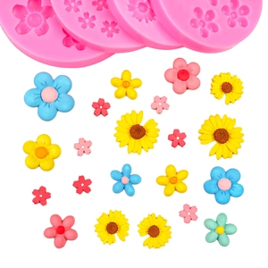 Pink silicone flower molds set for fondant and chocolate crafts with floral finished results