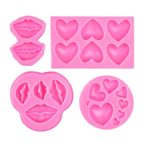 Pink silicone mold set for Valentine's cake, chocolate and candles with heart and lip shapes