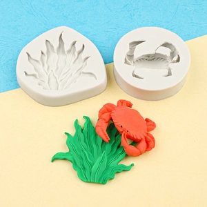 3D crab and seaweed silicone mold for DIY fondant chocolate cake or soap making
