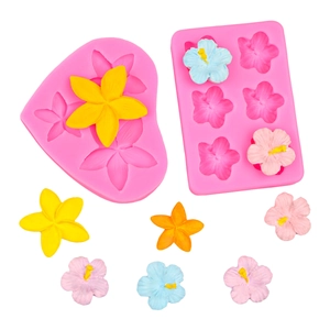 Lot de moules en silicone rose pour fleurs de frangipanier avec échantillons colorés