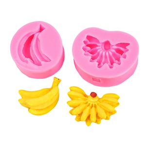 Pink silicone banana fondant mold for cake decorating and DIY handmade clay crafts
