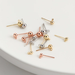 S925 sterling silver 14K gold plated ball stud earrings with loops in three colors