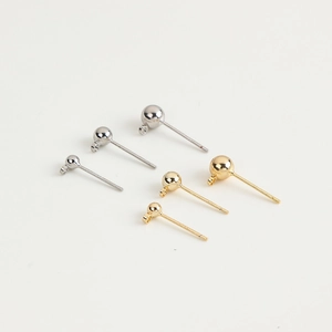S925 silver 14K gold plated ball stud earrings with loops in three sizes for DIY