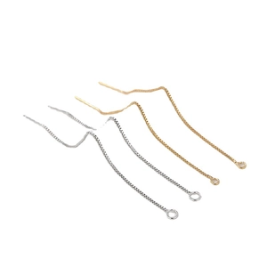 Minimalist 18K gold and silver plated box chain ear threader earrings for DIY jewelry