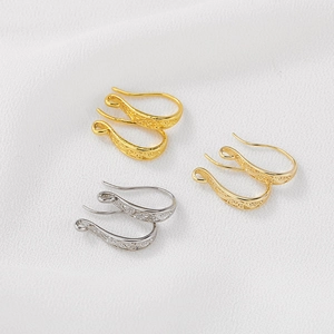 14K gold plated kidney ear hooks with vintage engraved patterns for DIY jewelry making