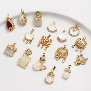 14K Verguld Koperen Hanger Zonder Ketting Chinese Stijl Gourd Ruyi Slot Pauw Zwaan DIY Sieraden Maken Voor Vrouwen