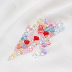 Colorful heart-shaped Czech glass beads with gold foil and iridescent finish for DIY crafts