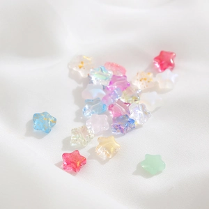 Colorful mixed star-shaped Czech glass beads for DIY jewelry making with gold foil details