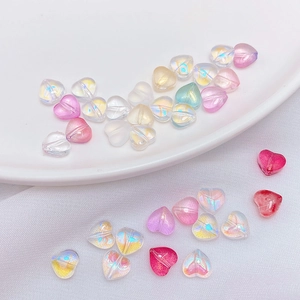 Colorful 8mm heart-shaped Czech glass beads with AB coating for DIY jewelry making