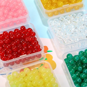 8mm multi-colored glass beads set in clear storage boxes for DIY jewelry making