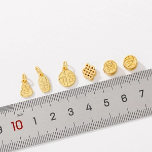 Ancient gold gourd and blessing beads with ruler for DIY jewelry size reference