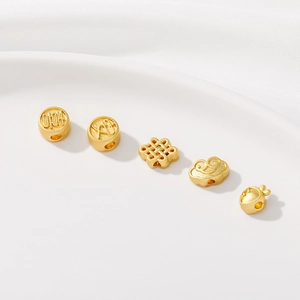 5-piece gold matte Chinese style charms with rabbit and cloud motifs for DIY jewelry