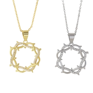 Collane con ciondolo corona di spine in oro e argento con zirconi su catenine a croce