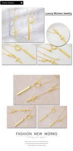 Detail of gold-plated infinity and cross pendant necklaces with adjustable chain