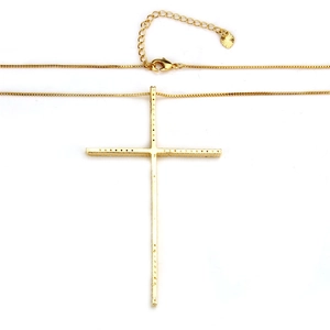 Gold plated cross necklace for women featuring sparkling cubic zirconia inlaid on a box chain