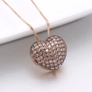 18k vergoldete Kette mit Herzanhänger und champagnerfarbenem Zirkonia-Pavé-Besatz