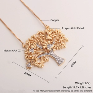 Vintage Tree of Life pendant necklace with gold plating and colorful cubic zirconia stones