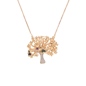 Tree Of Life Pendant Necklace Copper 18K Gold Plated Zirconia Inlaid Family Tree Heart Necklace Elegant Jewelry Gift For Women
