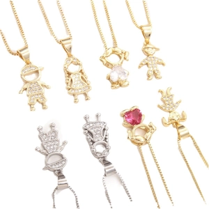 Collane con pendente bambino e bambina placcate oro e argento con pietre di zircone