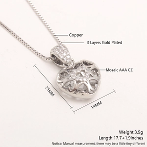 Detailed specs of the 18k gold plated copper heart necklace with AAA cubic zirconia