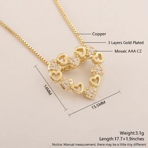 Detail of 18k gold plated copper heart necklace with AAA CZ zircon inlay