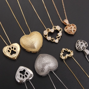 Minimalist 18k gold plated heart pendants with zircon pave in gold and silver tones