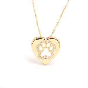 Copper 18K Gold Plated Zirconia Heart Pendant Necklace Hollow Out Paw Print Texture Box Chain Fashion Jewelry For Women